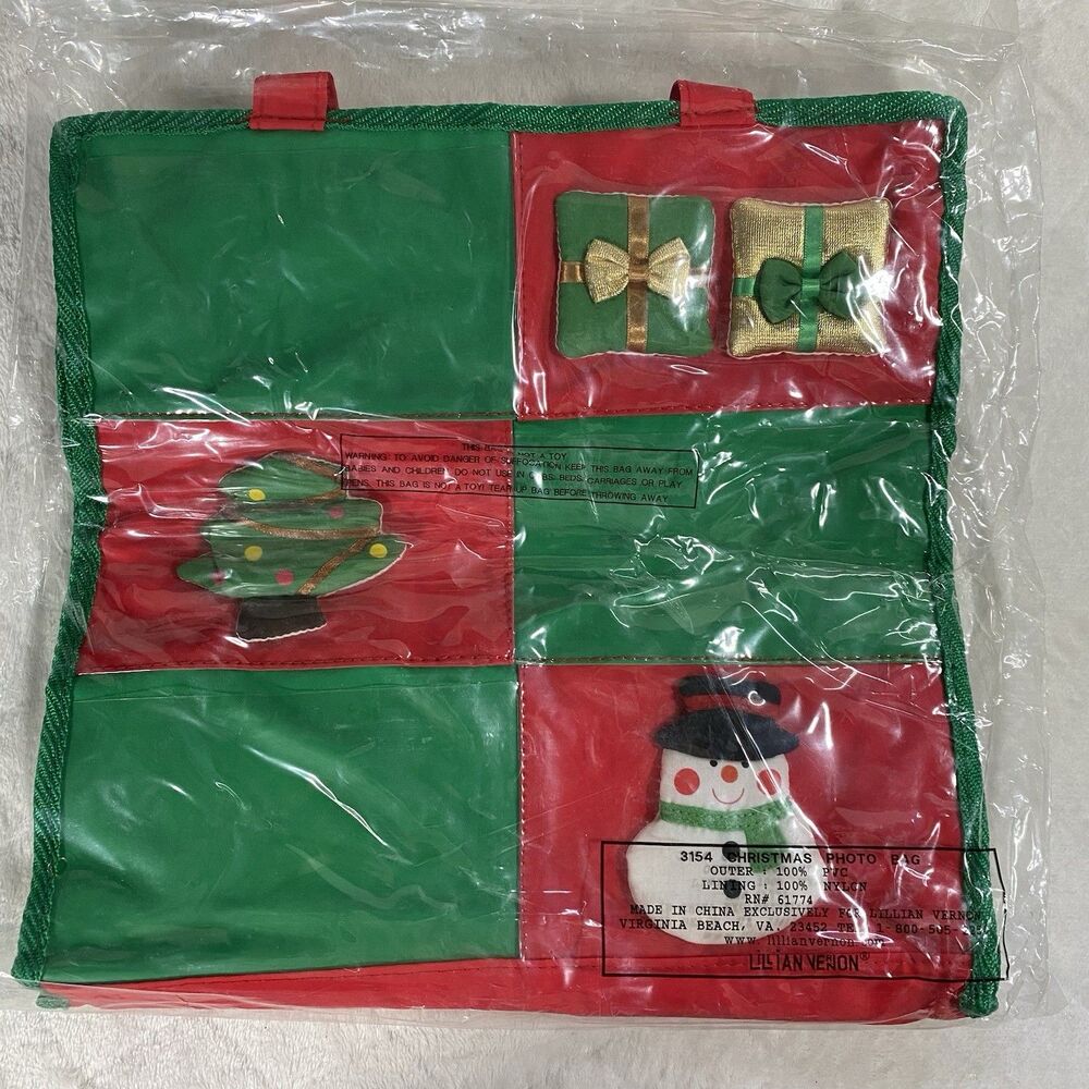 Lillian Vernon Christmas Photo Bag Tote Snowman Christmas Tree Present Brand New